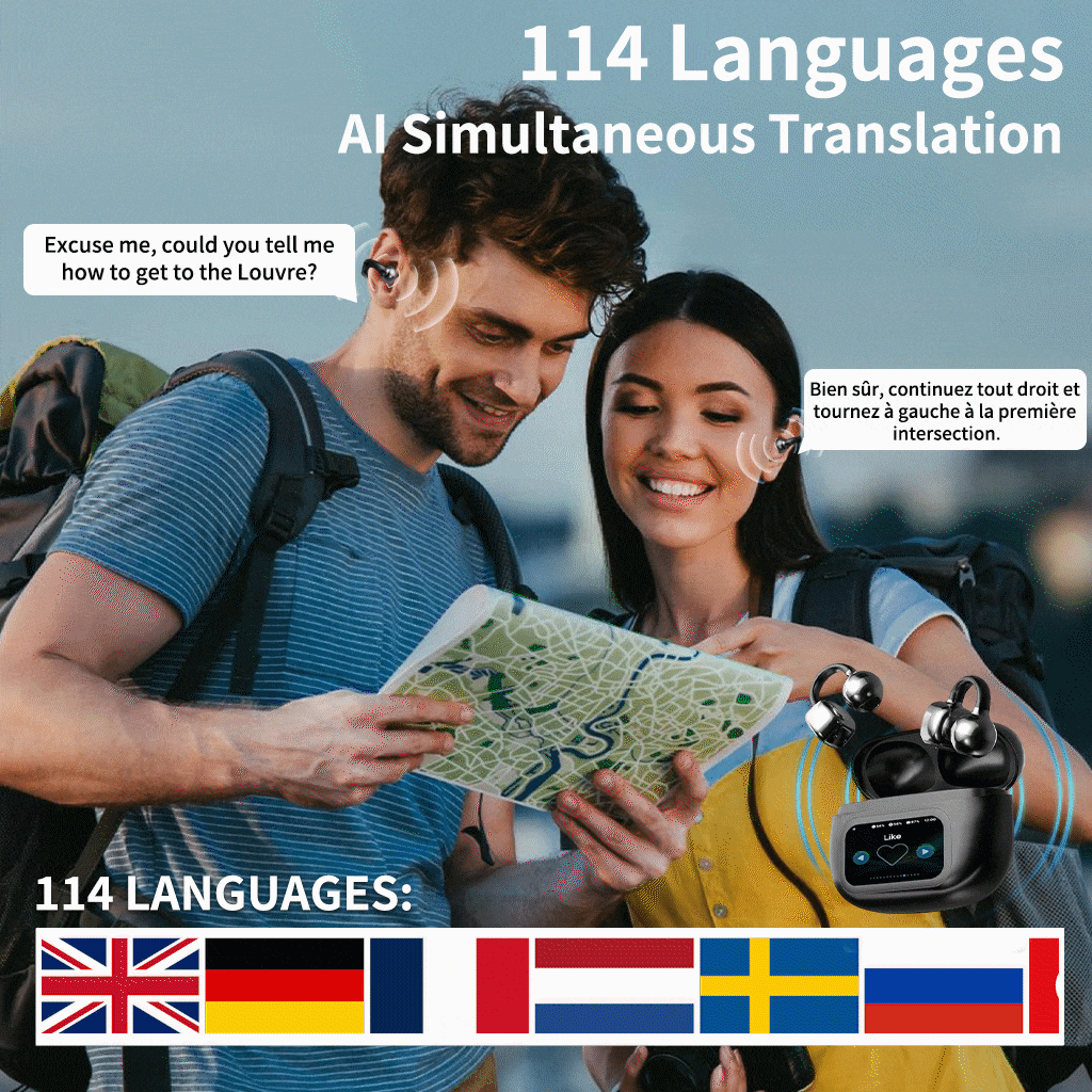 🔥2025 New Arrival - Ear Clip Style Bluetooth Translation Headset With Touch Screen