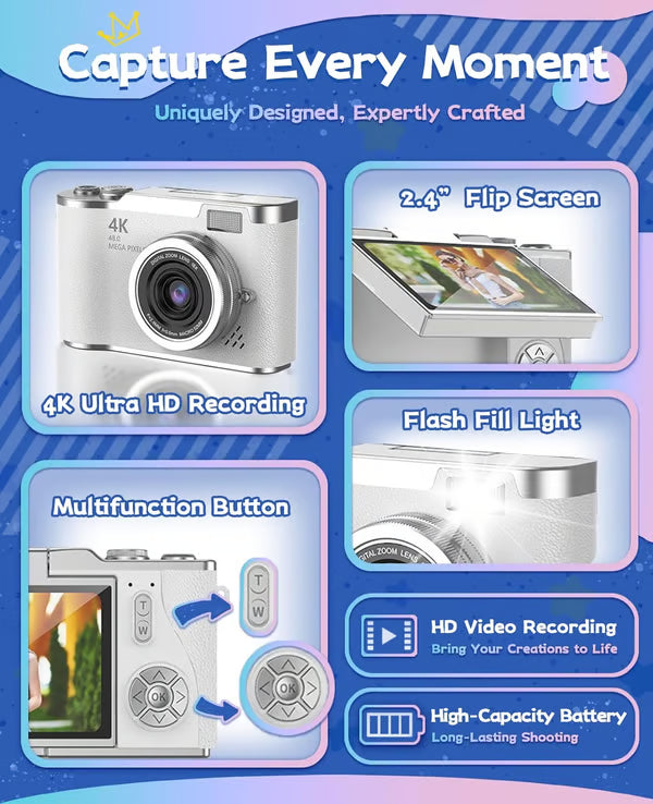 💥1080P HD 48MP Digital Point & Shoot Camera with 2.4 Inch HD Flip Screen💥