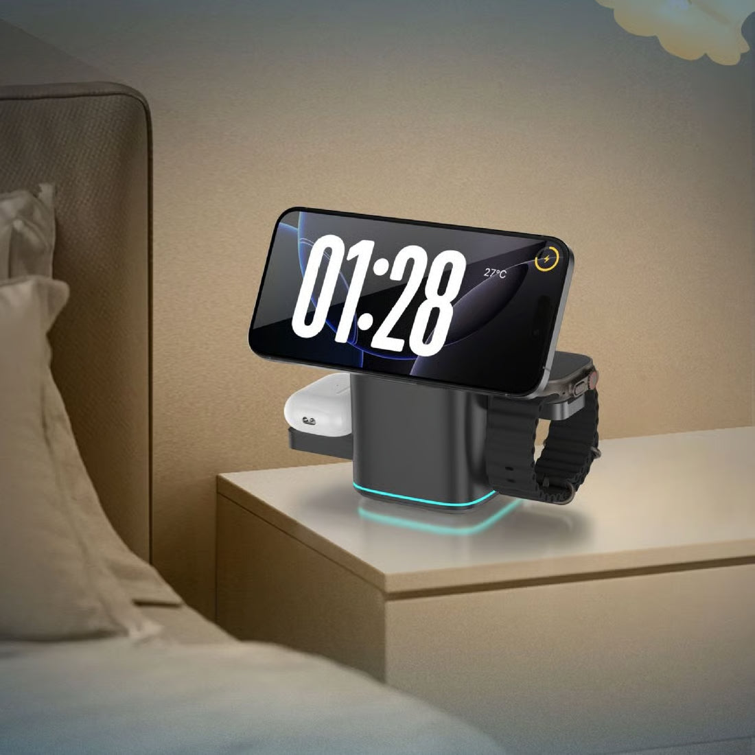 🔥Hot Sale🔥3-in-1 MagSafe Wireless Charging Station with Auto-Rotation – Works with iPhone, Samsung & All Qi-Enabled Devices