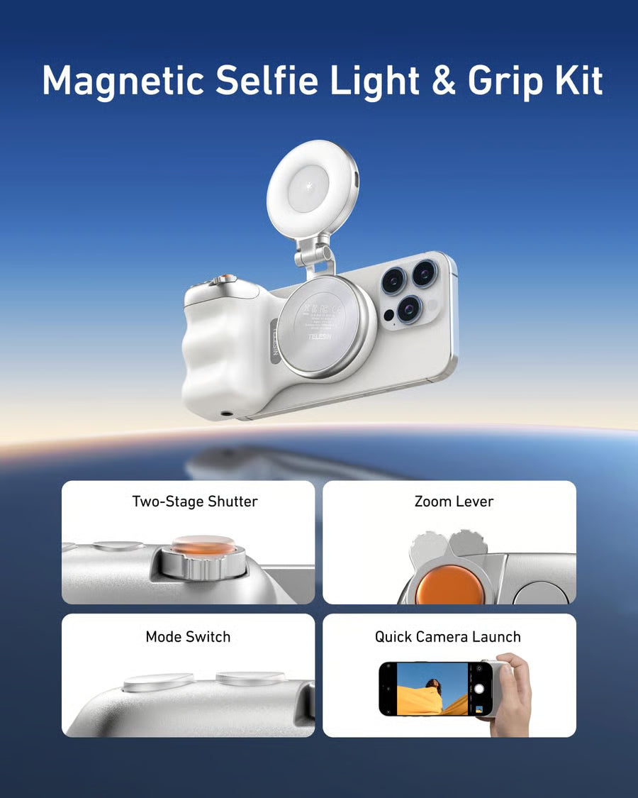 TELESIN Fun Shot Magnetic Phone Camera Grip & Magnetic Selfie Light Bundle Kit